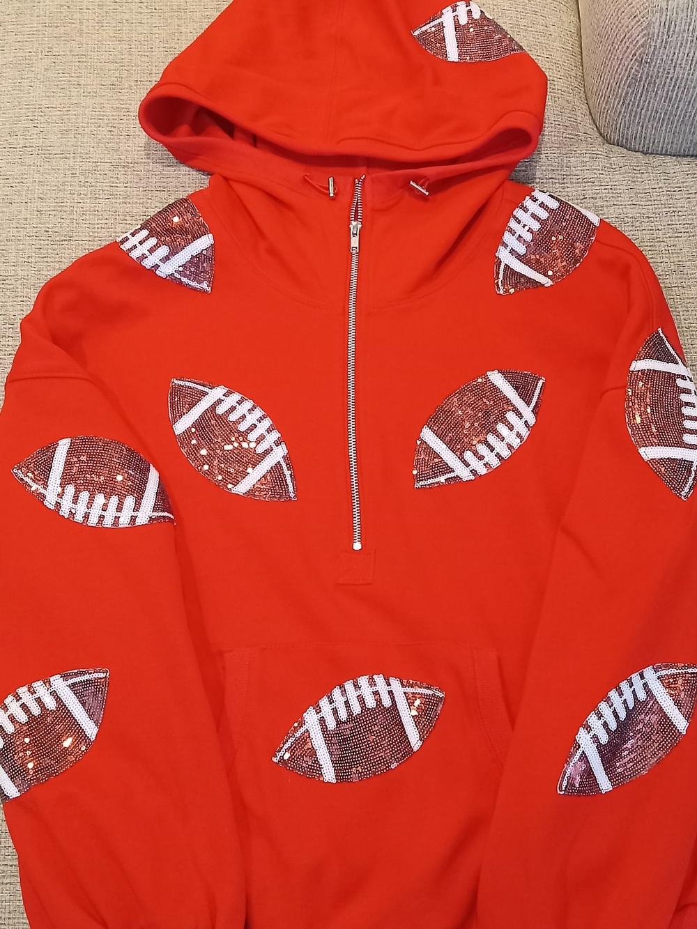 Red Sequin Football Hoodie